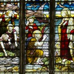 north stained glass window detail showing fishermen begging jesus for help