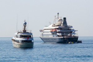 two super yachts close up