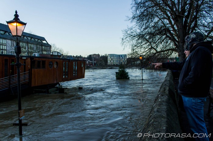 street lamps are still on despite the flooding