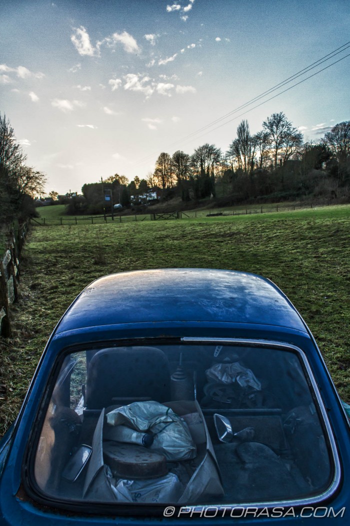 landscape from behind car