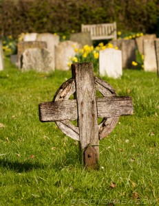 wooden celtic cross grave marker