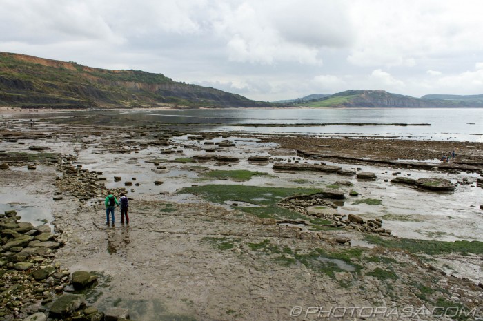 couple walking on jurassic beach