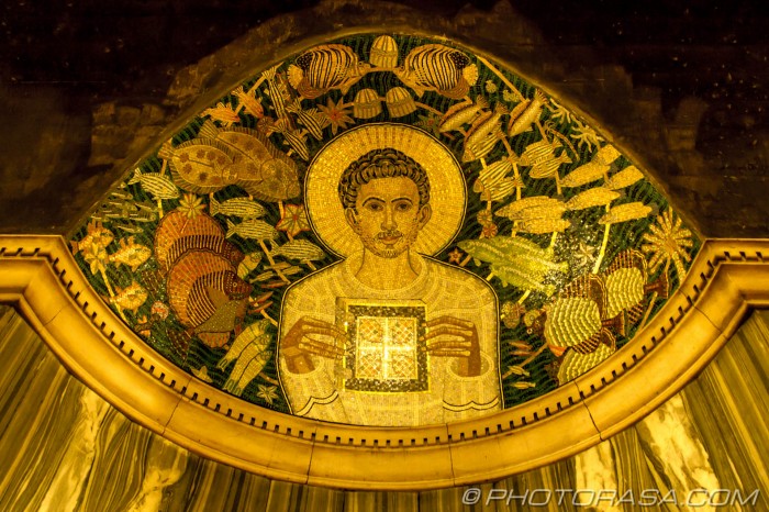mosaic showing a saintly figure underwater