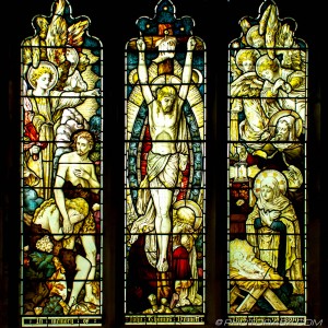 stained glass of jesus on the cross
