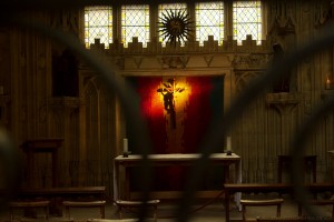 illuminated cross in the lady chapel