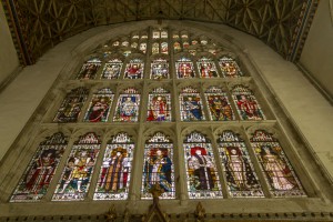 large stained glass on east wall of chapter house