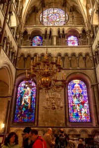 north east transept stained glass and chandeliers