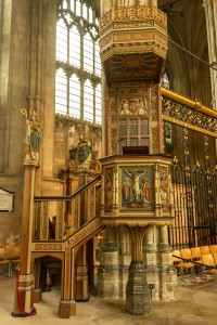 ornately carved pulpit